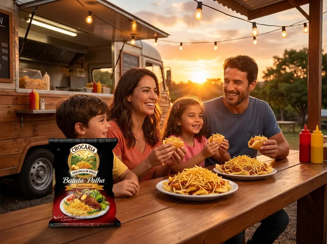 Família comendo no trailer com CROCARIA
